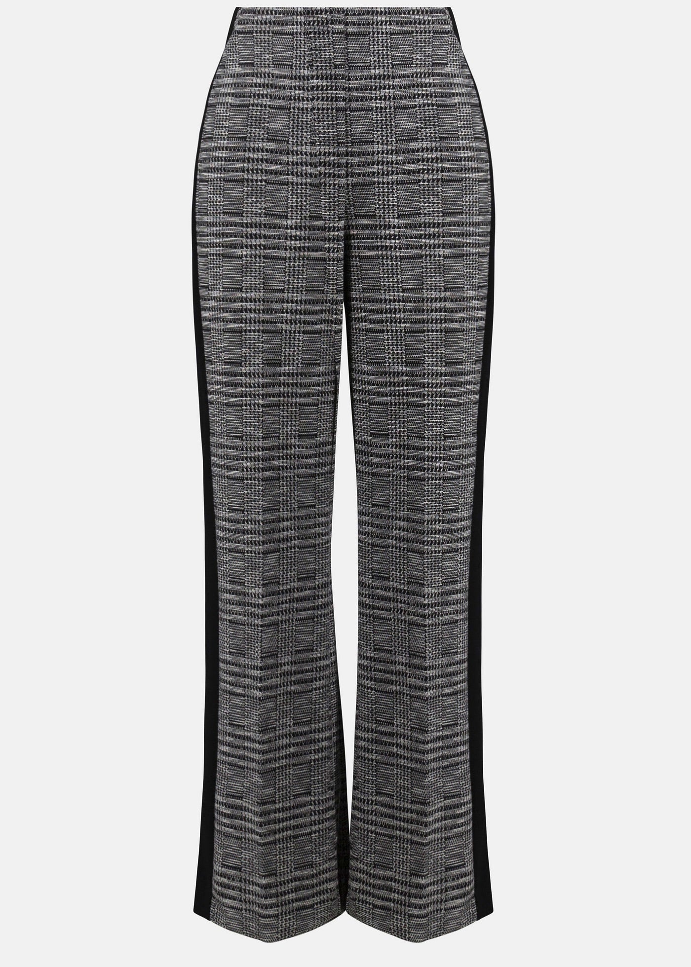 front view of plus size Joseph Ribkoff Pull on Plaid Pant with Stripe in Black and White