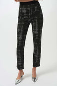 Joseph Ribkoff Jacquard knit Plaid Print Pull On Pant in Black Off White