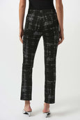 Joseph Ribkoff Jacquard knit Plaid Print Pull On Pant in Black Off White