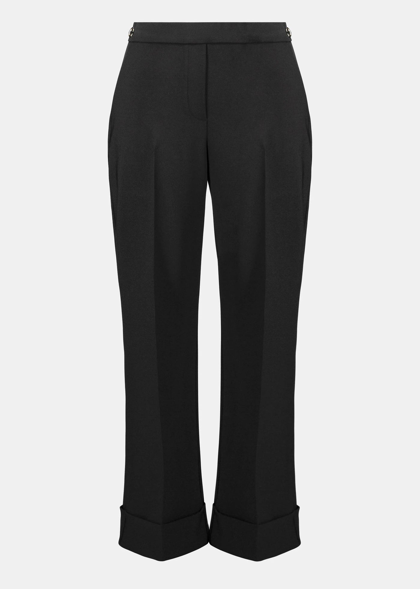 front view of plus size Joseph Ribkoff Lux Twll Flared Pull on Pant with Cuff in Black