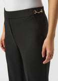 close up front view of plus size Joseph Ribkoff Lux Twll Flared Pull on Pant with Cuff in Black