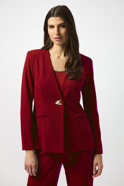 Joseph Ribkoff Scuba Crepe Collarless Jkt in Merlot