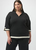 front view of plus size Joseph Ribkoff Sweater Knit color Block Top in Black/Vanilla