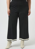 front view of plus size Joseph Ribkoff Sweater Knit Color Block Pant in Black/Vanilla