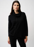 front view of plus size Joseph Ribkoff Asymmetrical Pullover with Studs in Black