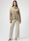 front view of plus size Joseph Ribkoff Asymmetrical Pullover with Studs in Oatmeal