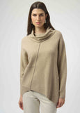 front view of plus size Joseph Ribkoff Asymmetrical Pullover with Studs in Oatmeal