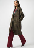 front view of plus size Joseph Ribkoff Wool Blend Plaid Double face Coat in Camel multi