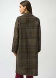 back view of plus size Joseph Ribkoff Wool Blend Plaid Double face Coat in Camel multi