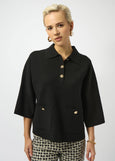 Joseph Ribkoff Sweater Knit Polo Boxy Top in Black