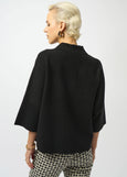 back view of plus size Joseph Ribkoff Sweater Knit Polo Boxy Top in Black
