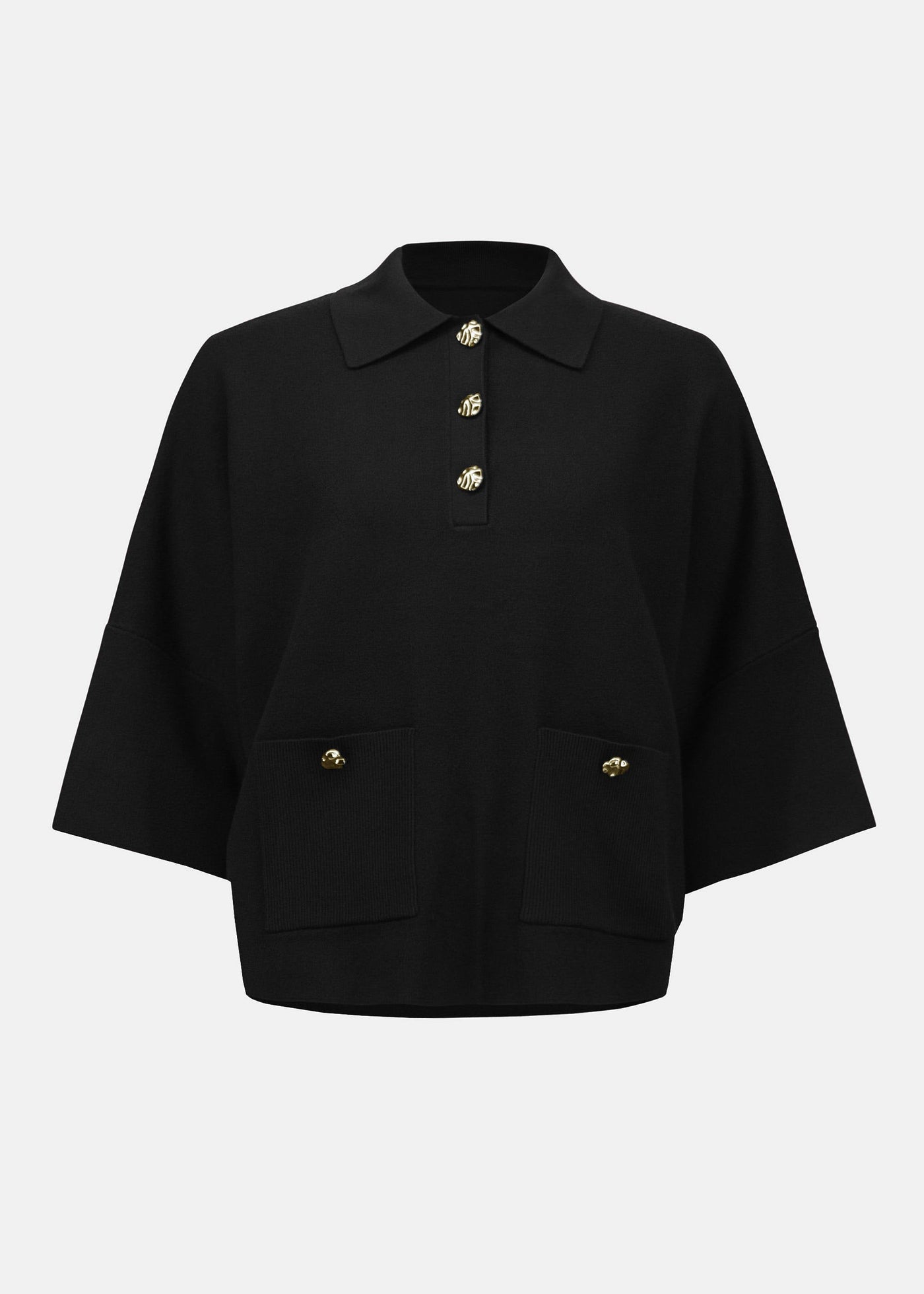 Joseph Ribkoff Sweater Knit Polo Boxy Top in Black