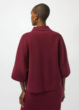 back view of plus size Joseph Ribkoff Sweater Knit Polo Boxy Top in Merlot