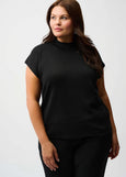 front view of plus size Joseph Ribkoff Knit Cap Sleeve Sweater with Stud Detail in Black