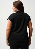 back view of plus size Joseph Ribkoff Knit Cap Sleeve Sweater with Stud Detail in Black