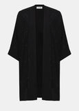 Front view of plus size Joseph Ribkoff Sweater Knit cardigan with Stud Details in Black