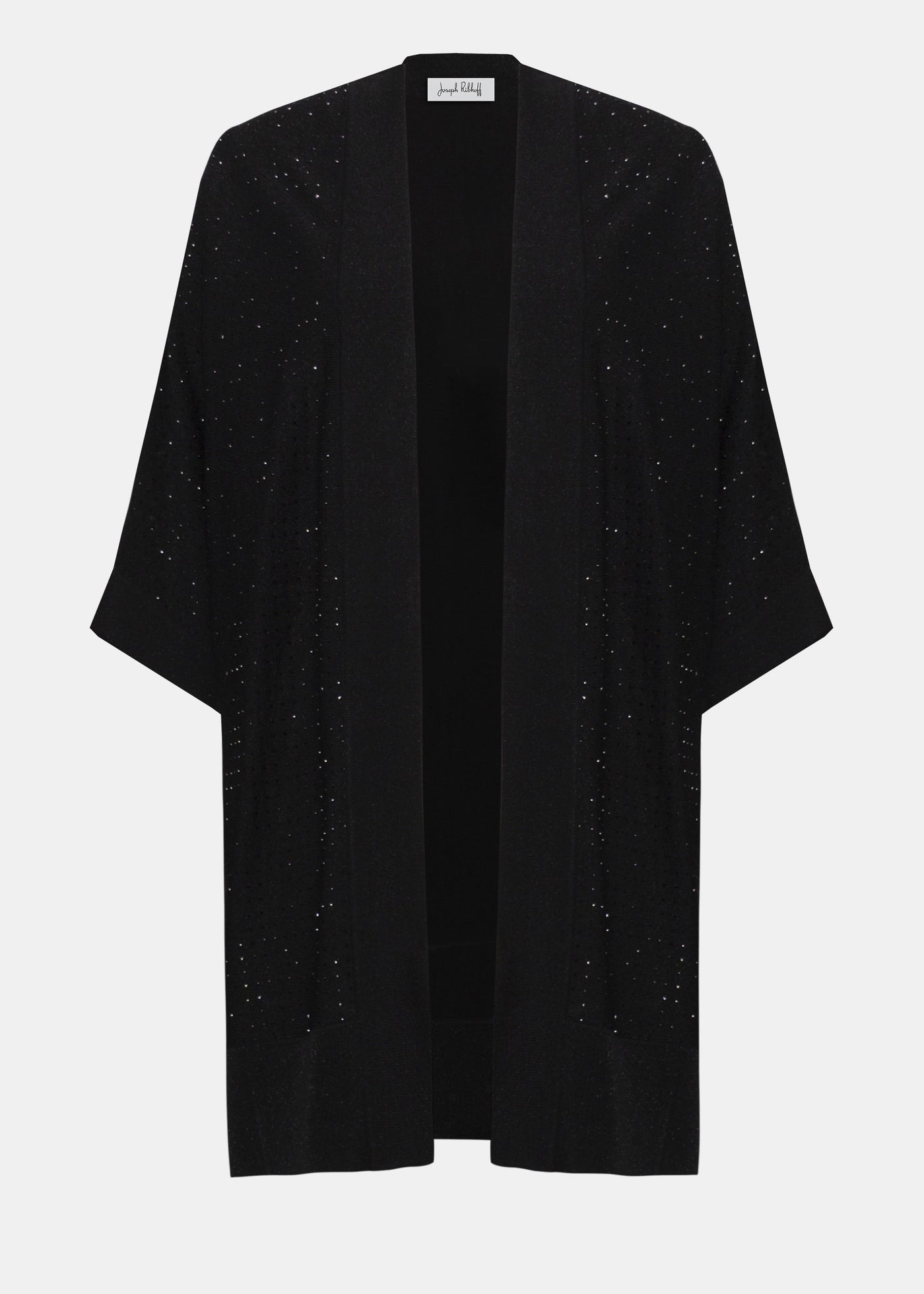 Front view of plus size Joseph Ribkoff Sweater Knit cardigan with Stud Details in Black