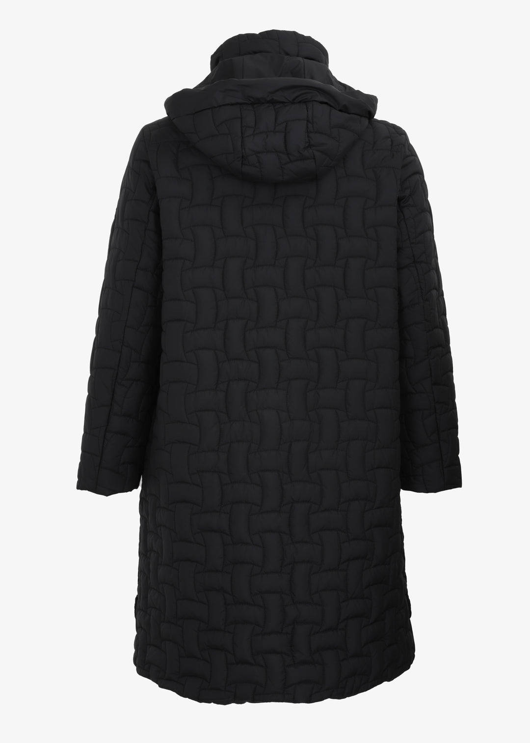 Frandsen long Basket weave Quilted Coat with Detachable Hood in Black