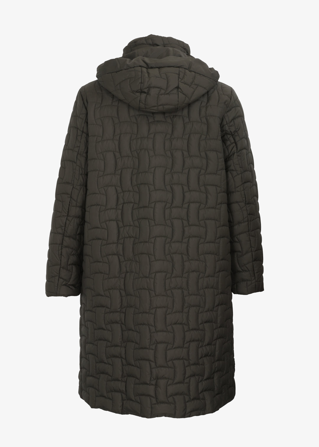 Frandsen Long Basket Weave Quilted Coat with Detachable Hood in Olive