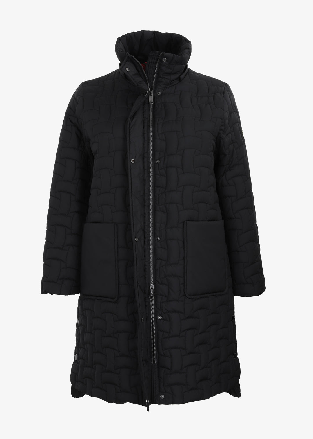 Frandsen long Basket weave Quilted Coat with Detachable Hood in Black