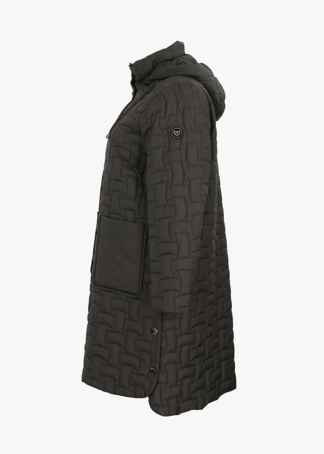 Frandsen Long Basket Weave Quilted Coat with Detachable Hood in Olive
