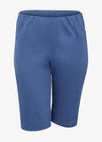 front view of Verpass plus size Stretch Pull On Bermuda Short in Indigo