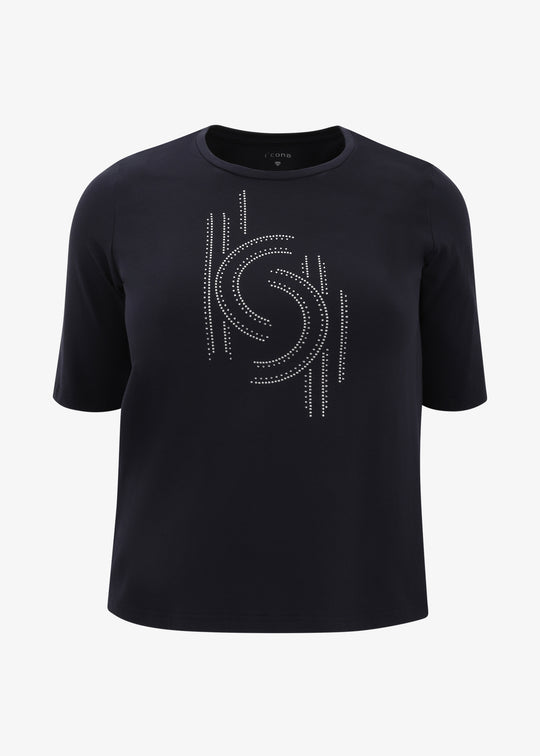 I'Cona Scoop neck Elbow Sleeve Tee in Navy