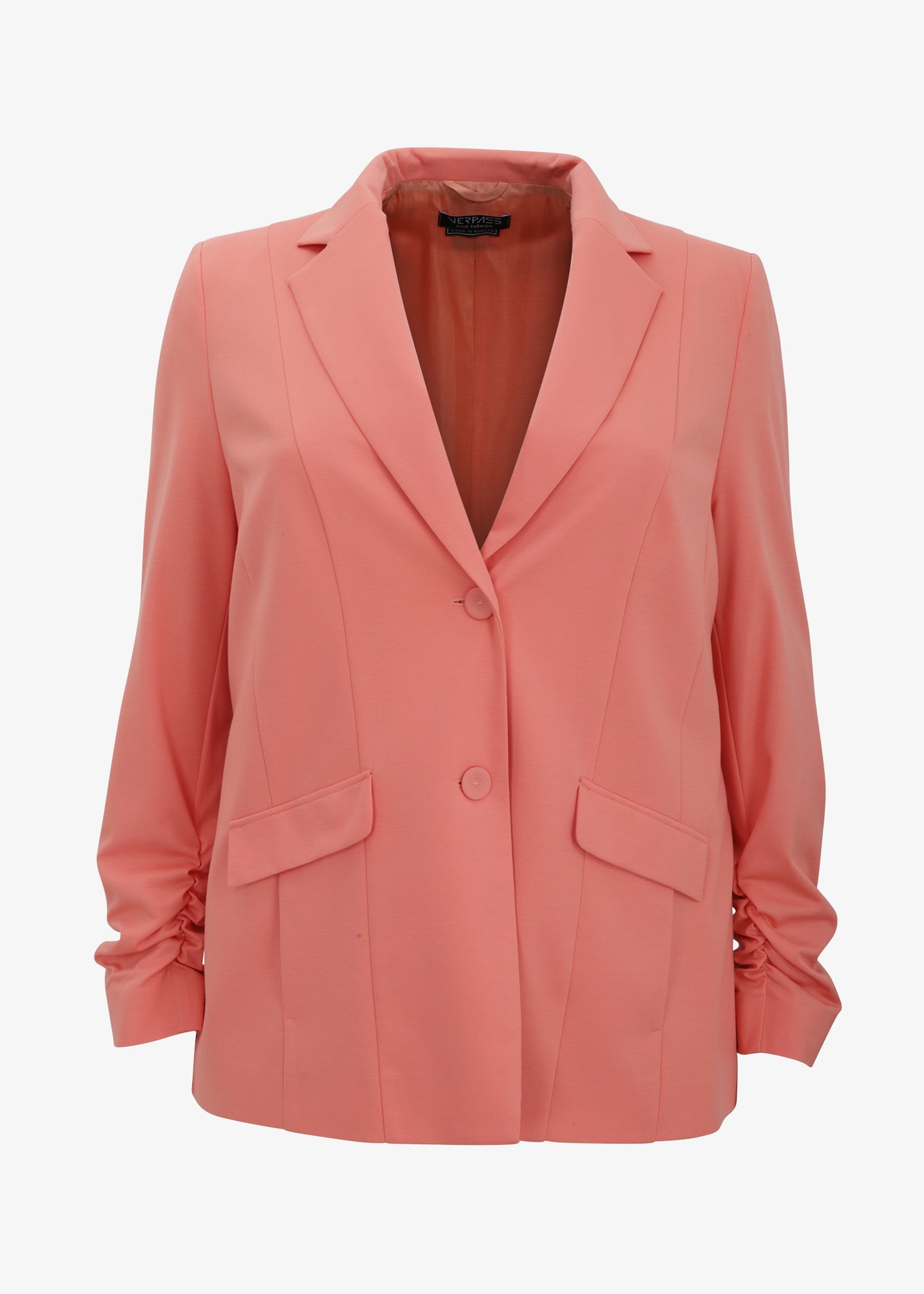 Verpass Stretch Blazer with Rouched Sleeve in Coral