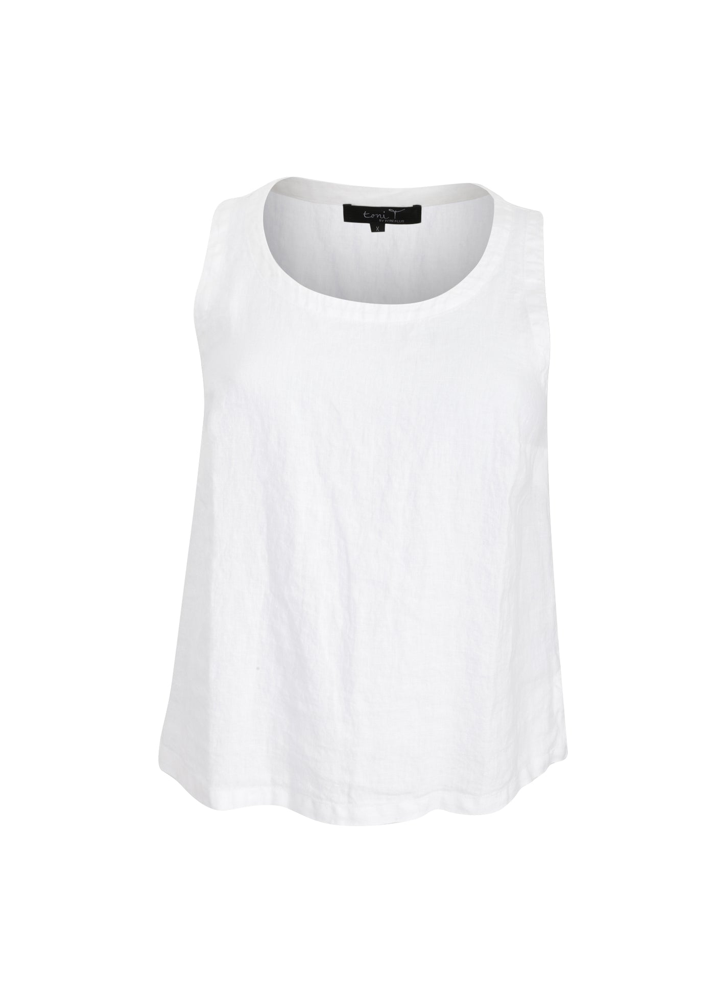 Toni T. Classic Linen Scoop-neck Cami with Side Slits in White