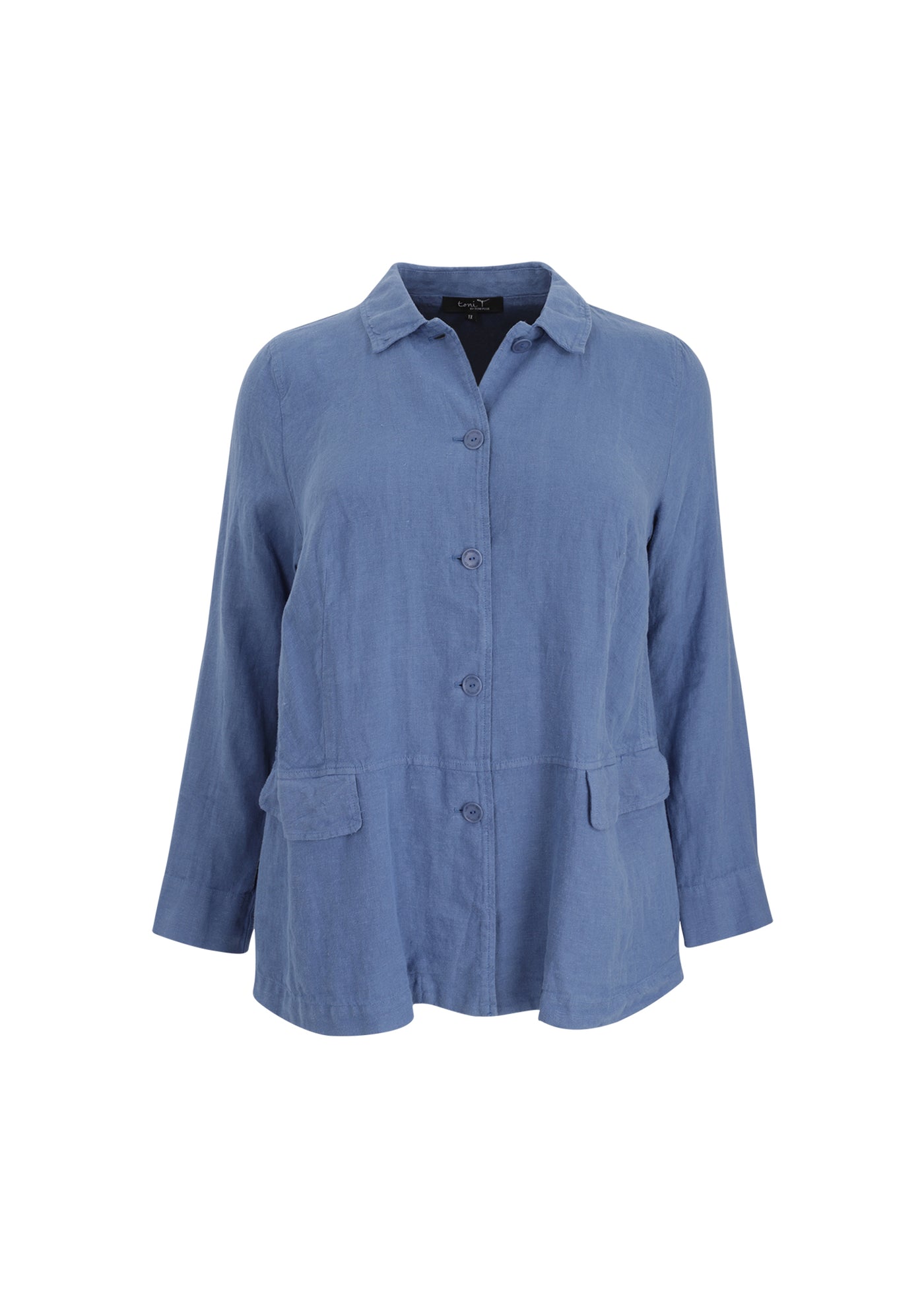 Toni T. Pure Linen Button Front Jacket in Blue Dawn