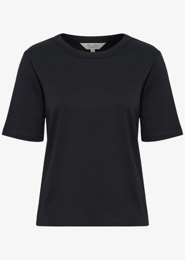 Part Two Organic Cotton Crew Neck Ratana Classic Elbow Sleeve Tee in Black