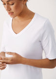 Front view of Part Two Ratansa Cotton Short Sleeve V-neck Tee in White
