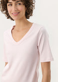 front view of Part Two Ratansa Cotton Short Sleeve V-neck Tee in Mauve Chalk