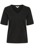 Front view of Part Two Ratansa Cotton Short Sleeve V-neck Tee in Black