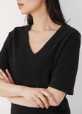 Front view of Part Two Ratansa Cotton Short Sleeve V-neck Tee in Black