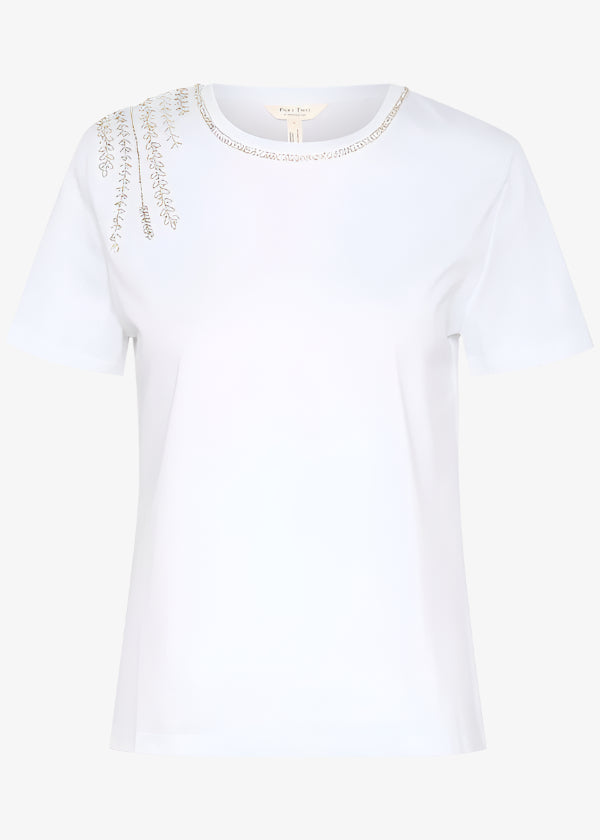 front view of Part Two Maggi Short Sleeve Cotton Tee with Lurex in White