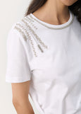 close up view of front view of Part Two Maggi Short Sleeve Cotton Tee with Lurex in White