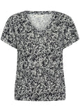 Part Two Axelines Linen/Viscose Print Short Sleeve V-Neck Tee in Midnight Rose Print