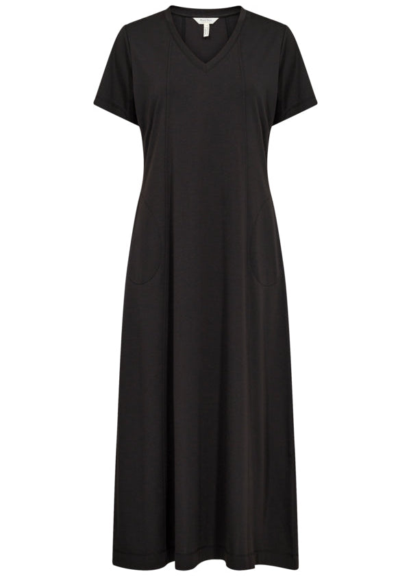 Front view of Part Two Natazia V-Neck Long paneled Jersey Dress in Black