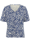 front view of Part Two Curlia V-neck Curved hem Tee in Blue Print