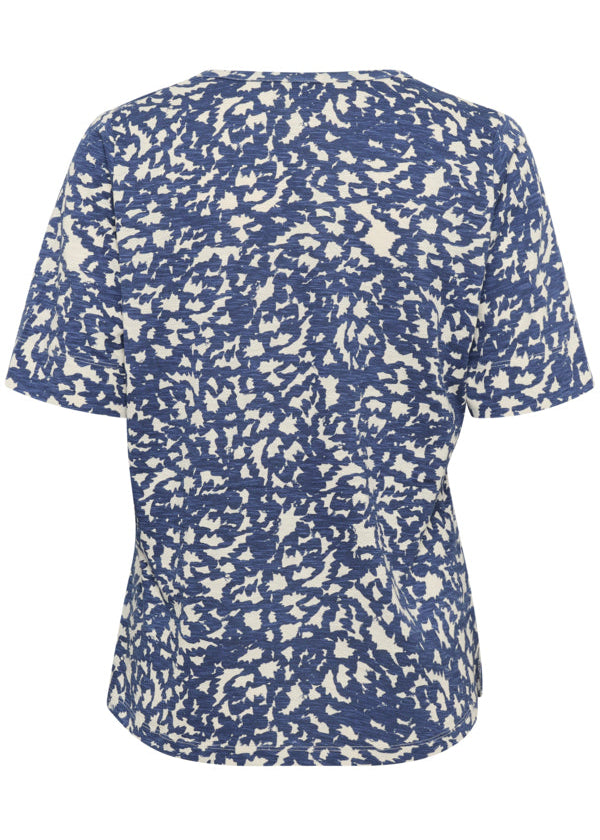 back view of Part Two Curlia V-neck Curved hem Tee in Blue Print