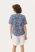 back view of Part Two Curlia V-neck Curved hem Tee in Blue Print