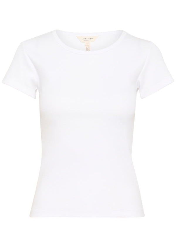 front view of plus size Part Two Short Sleeve Scoopneck Ribbed Tee in Bright White