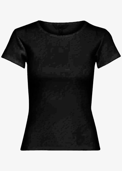 Part Two Short Sleeve Scoopneck Ribbed Tee in Black