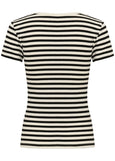back view of plus size Part Two Short Sleeve Scoopneck Ribbed Tee in Black Stripe