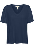 front view of Part Two V-Neck Linen blend T-shirt in Blue