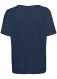 back view of Part Two V-Neck Linen blend T-shirt in Blue