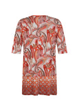 back view of Verpass plus size Paisley Print V-Neck Jersey Tunic with Border in Flamingo Red