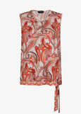 front view of Verpass plus size Paisley Print Sleeveless top with Tie Border Hem in Flamingo Red