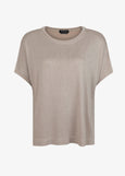 front view of Verpass plus size Lurex Knit Short Sleeve Shell in Sand